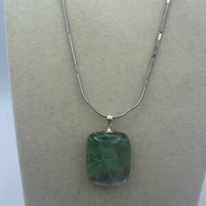 Green and Purple Fluorite Square Pendant Necklace